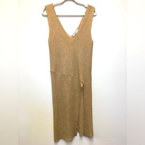 Zara Knit Italian Yarn Sleeveless Midi Dress Medium Tan Stretchy Minimalistic